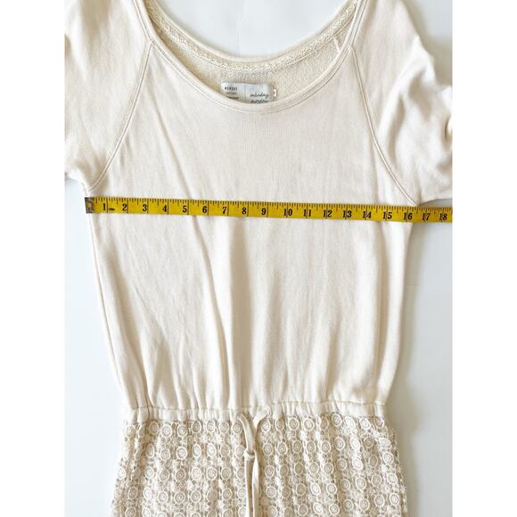 Anthropologie Saturday Sunday Dress XS Cream Crochet French Terry Mini Stretch - Picture 7 of 13